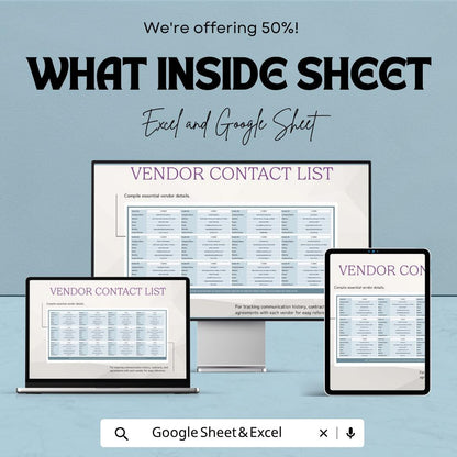 Vendor Contact List Template | Supplier Database Spreadsheet | Vendor Management Tracker | Excel & Google Sheets | Business Contact