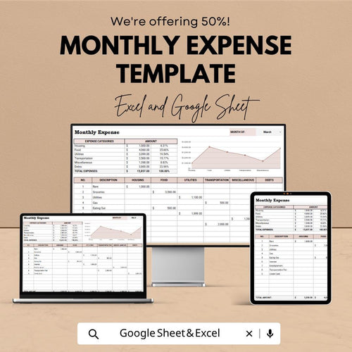 Monthly Expense Tracker Template | Budget Planner Spreadsheet | Personal Finance Tracker | Expense Management Sheet |