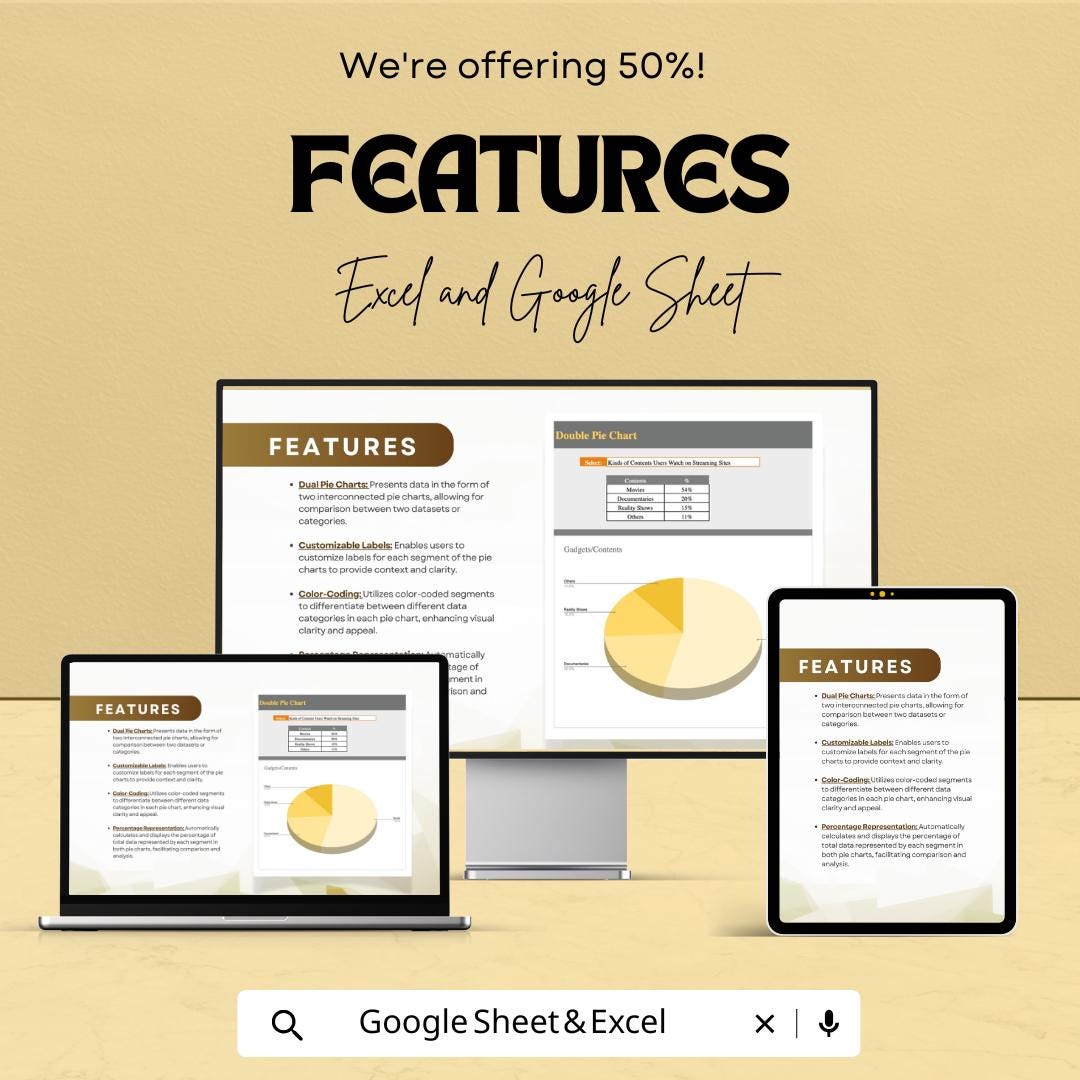 Double Pie Chart Template | Business Data Visualization Dashboard | Comparison Chart Template | Instant Download