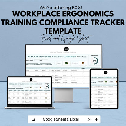 Workplace Ergonomics Training Tracker | Compliance Template | Excel & Google Sheets | Employee Training Log | Safety Tracker