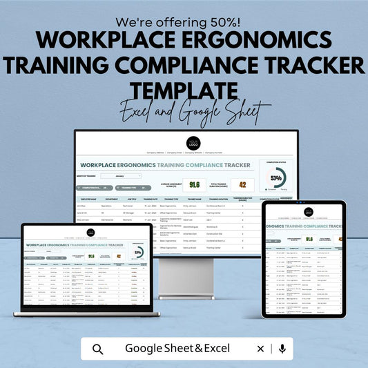 Workplace Ergonomics Training Tracker | Compliance Template | Excel & Google Sheets | Employee Training Log | Safety Tracker
