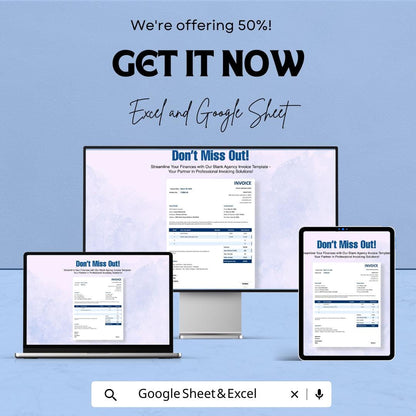 Blank Agency Invoice Template - Customizable Excel & Google Sheets - Easy-to-Use Professional Invoice