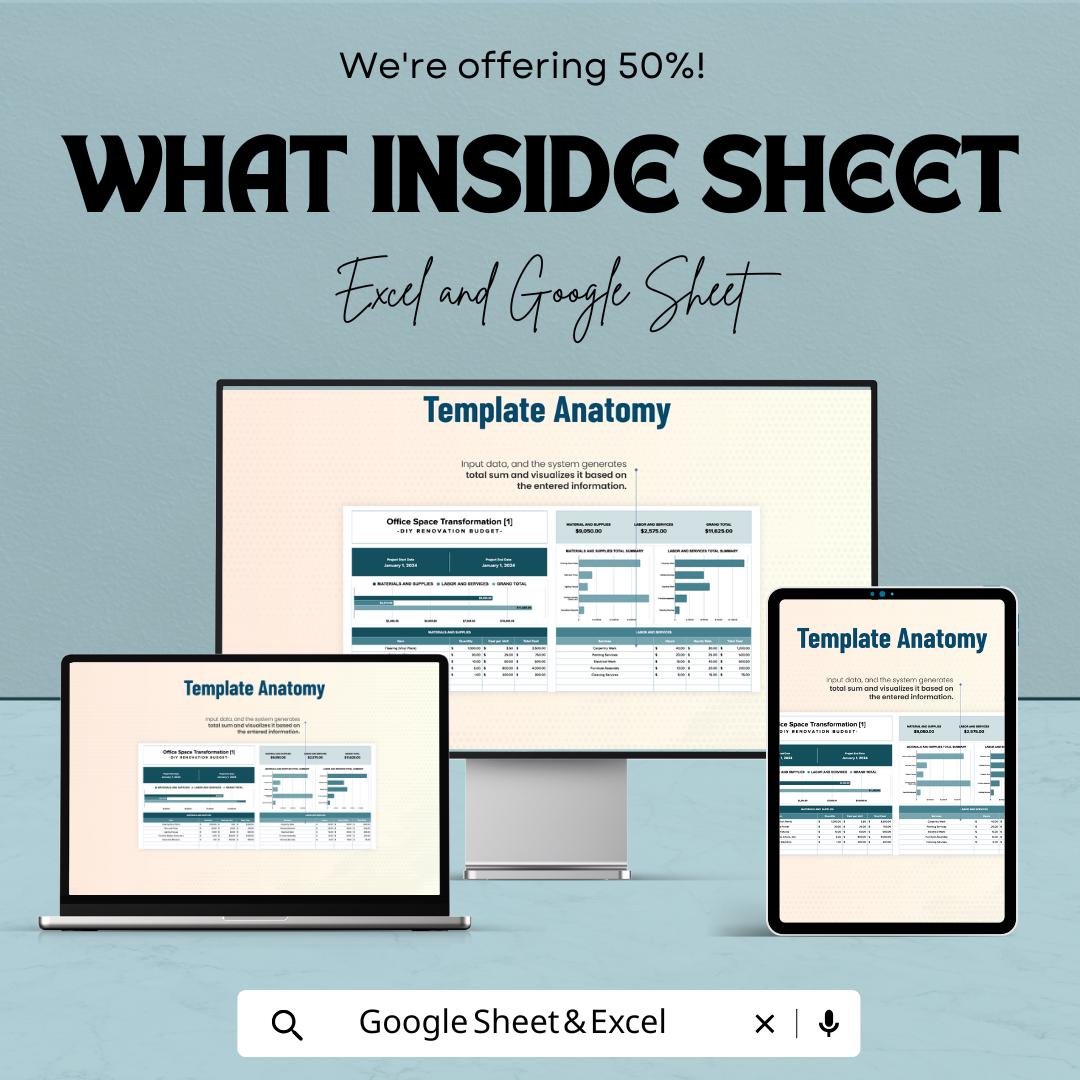 DIY Renovation Budget Template | Home Renovation Budget Spreadsheet | Excel & Google Sheets Remodel Planner | Project Cost Tracker