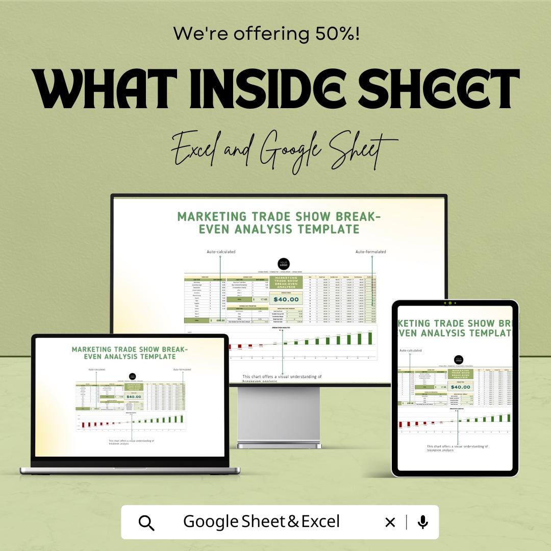 Marketing Trade Show Break-Even Analysis Template | Event ROI Calculator | Trade Show Cost Analysis Spreadsheet