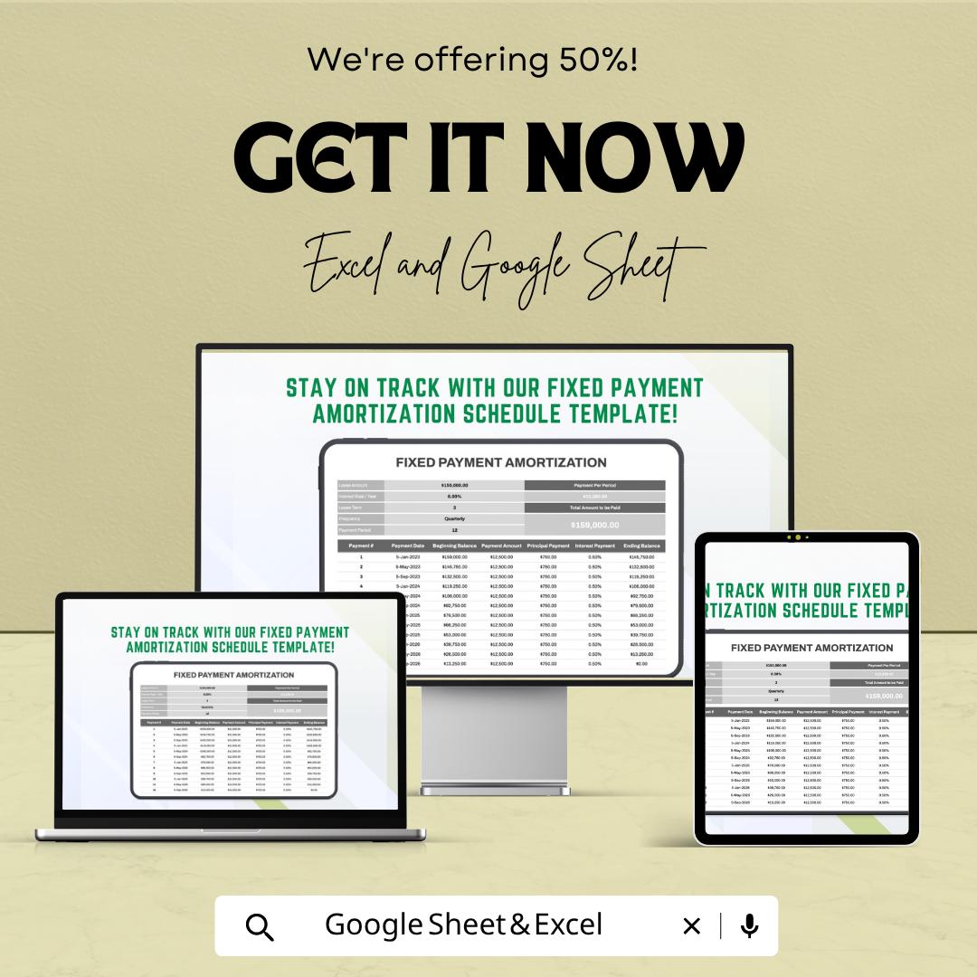 Fixed Payment Amortization Schedule Template | Loan Payment Calculator | Mortgage & Loan Tracker