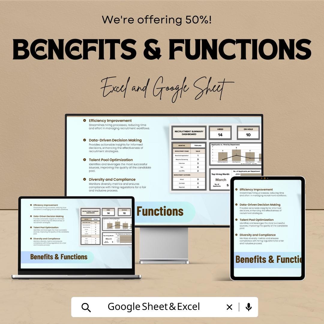 Recruitment Dashboard | Google Sheet Template - Applicant Tracking, Hiring Metrics, Performance Analytics, Recruitment Management Dashboard