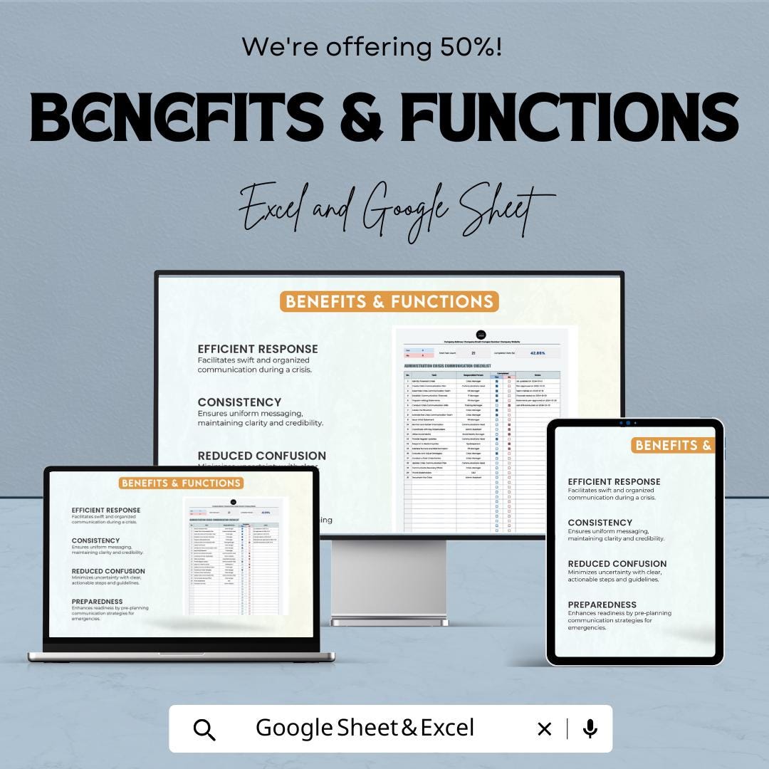 Administration Crisis Communication Checklist Template | Business Emergency Response Plan | Crisis Management Spreadsheet