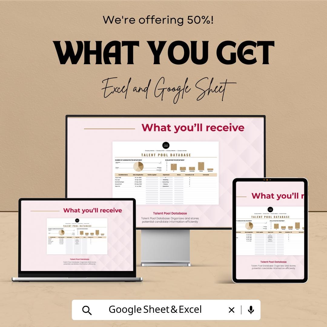 Talent Pool Database HR Sheet – Employee Candidate Tracker, HR Dashboard Template, Excel & Google Sheets, Recruitment Management |
