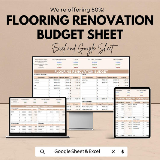 Flooring Renovation Budget Sheet | Excel & Google Sheet Template | Flooring Project Tracker | Home Improvement Budget Planner