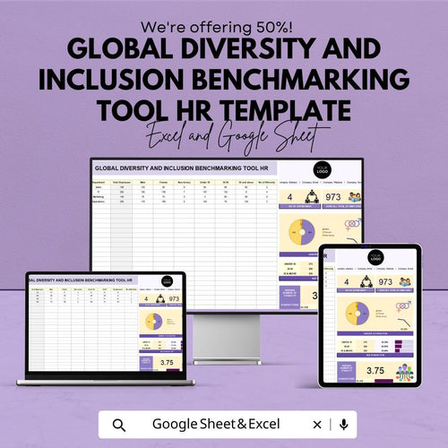 Global Diversity and Inclusion Benchmarking Tool HR Template | DEI Analytics Dashboard | Diversity Metrics Tracker | Excel & Google Sheets