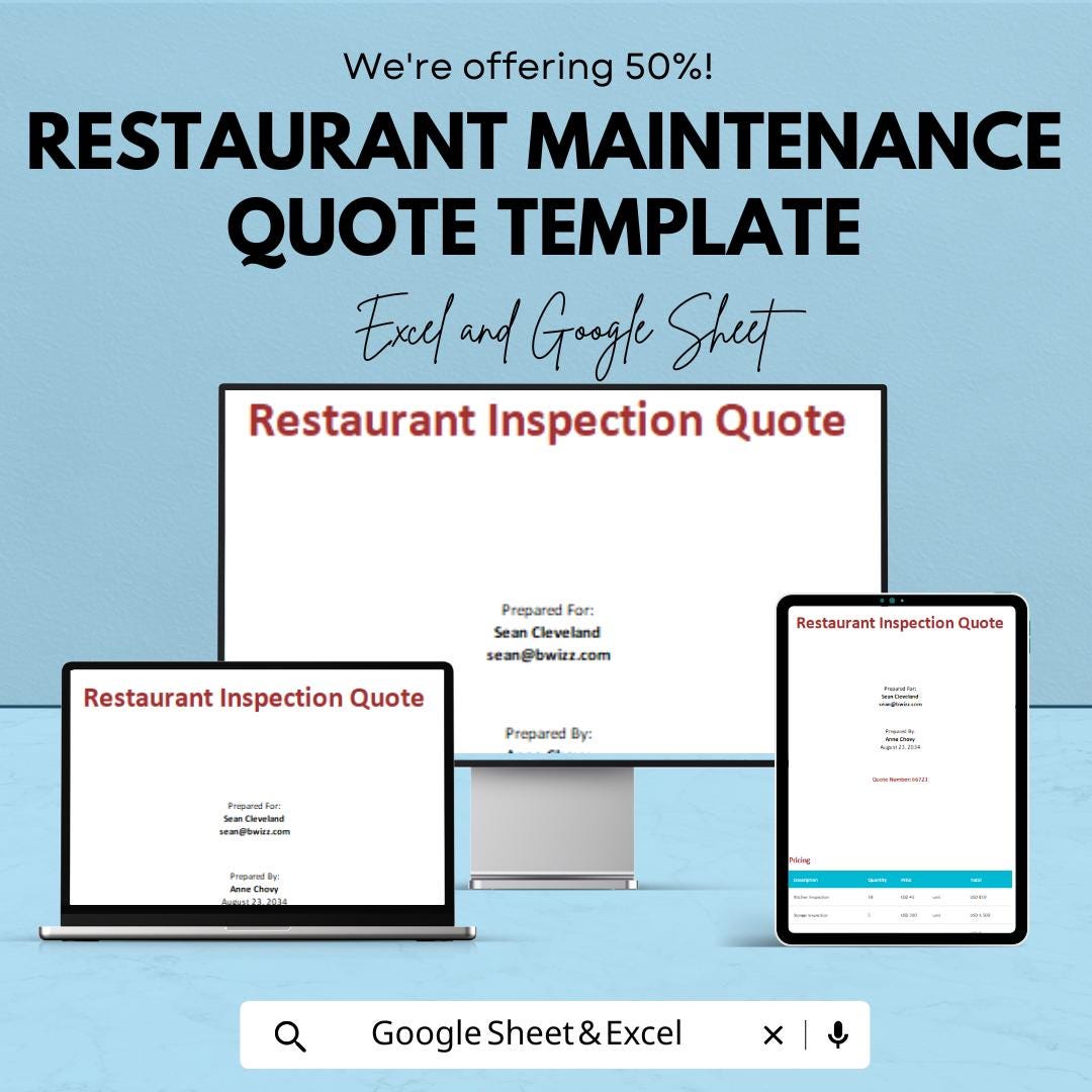 Restaurant Maintenance Quote Template | Restaurant Service Proposal | Repair Cost Estimate Form | Editable Quote Sheet