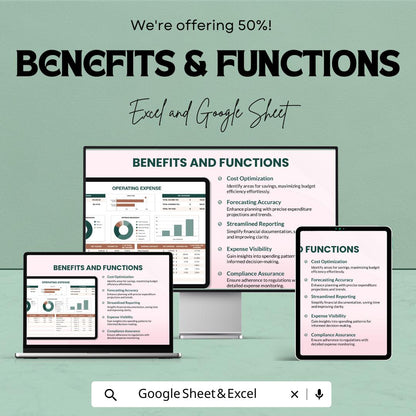 Operating Expense Sheet | Google Sheets and Excel Template | Expense Tracker | Business Budget Planner | Cash Flow & Income Breakdown