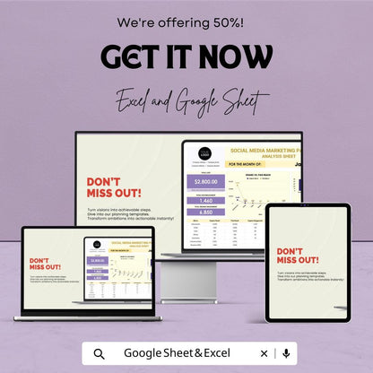 Social Media Marketing Paid vs Organic Analysis Sheet Template | Paid vs Organic Tracker | Marketing Analytics Spreadsheet