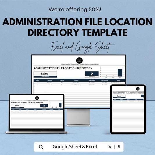 Administration File Location Directory Template, Excel & Google Sheets File Tracker, Office File Index, Document Management Spreadsheet