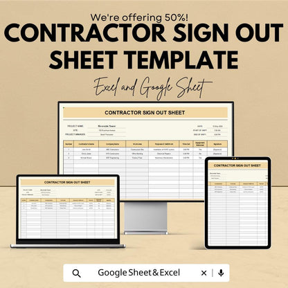 Contractor Sign Out Sheet Template | Google Sheets & Excel | Worksite Exit Log | Construction Sign Out Form | Job Site Attendance Record