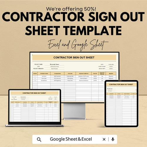 Contractor Sign Out Sheet Template | Google Sheets & Excel | Worksite Exit Log | Construction Sign Out Form | Job Site Attendance Record