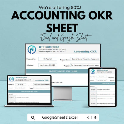 Accounting OKR Sheet | Excel & Google Sheets Goal Tracker | Objective Key Result Template | Finance OKR Planner | Editable OKR Format