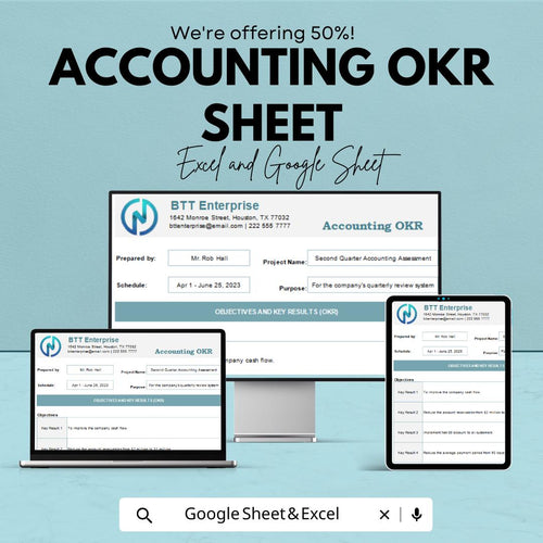 Accounting OKR Sheet | Excel & Google Sheets Goal Tracker | Objective Key Result Template | Finance OKR Planner | Editable OKR Format