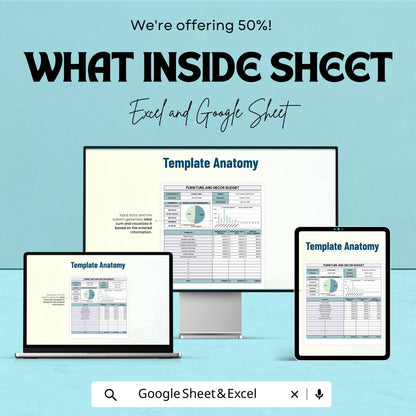 Furniture and Decor Budget Sheet | Excel and Google Sheets | Interior Expense Tracker | Home Renovation Budget Planner | Instant Download