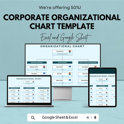 Corporate Organizational Chart Template | Org Chart Excel & Google Sheets | Company Hierarchy Chart | Employee Structure Template |
