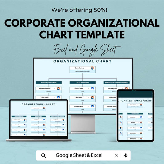 Corporate Organizational Chart Template | Org Chart Excel & Google Sheets | Company Hierarchy Chart | Employee Structure Template |