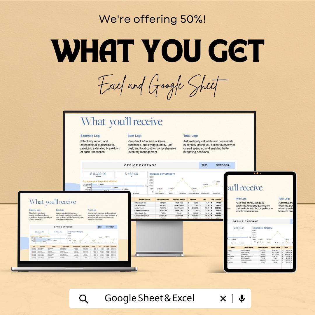 Office Expense Tracker Template Excel | Business Expense Spreadsheet | Expense Report Tracker | Office Budget Planner