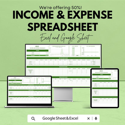 Income and Expense Spreadsheet | Excel & Google Sheet Template for Financial Management | 50% Off Now