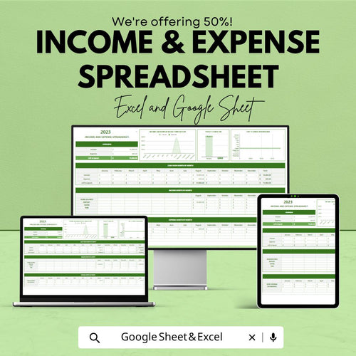 Income and Expense Spreadsheet | Excel & Google Sheet Template for Financial Management | 50% Off Now