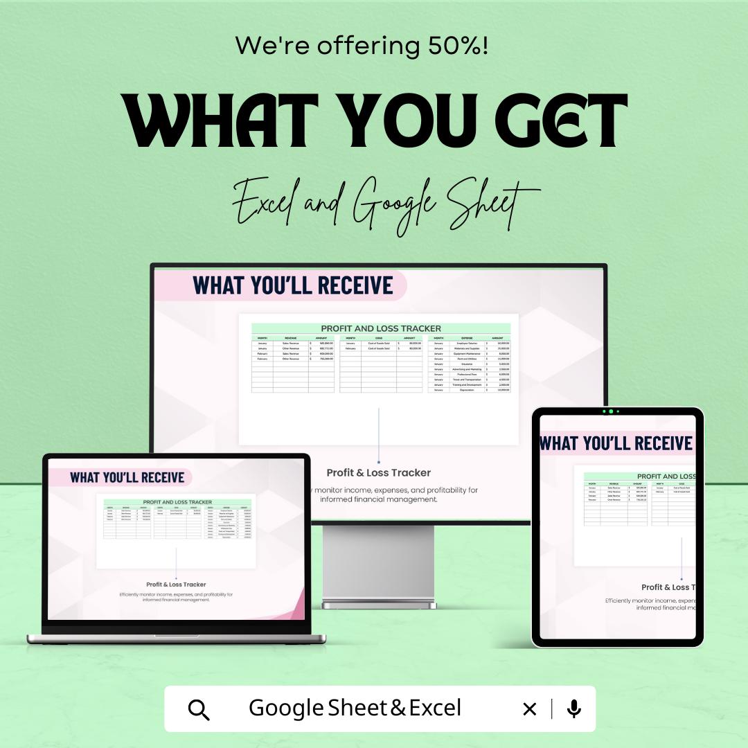 Printable Profit and Loss Template | Income and Expense Tracker | Business Finance Tracker | Monthly Profit Loss Sheet