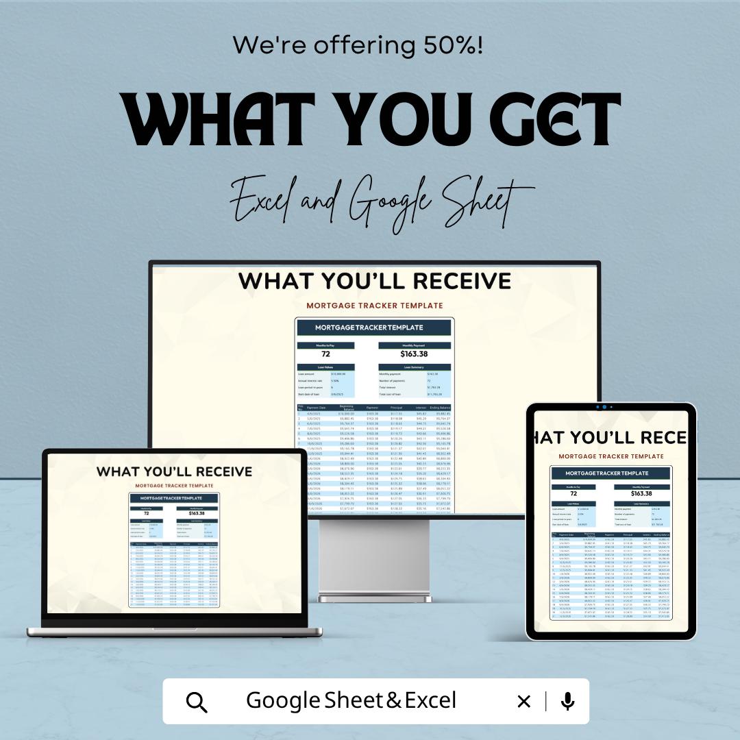 Mortgage Tracker Template | Loan Amortization Schedule | Home Loan Calculator | Payment Tracker Spreadsheet | Finance Planner