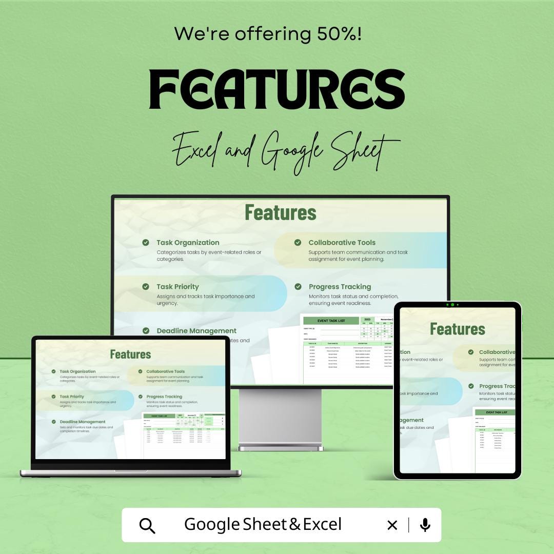 Event Task List Sheet - Organized Excel & Google Sheet Template for Event Planning and Task Management
