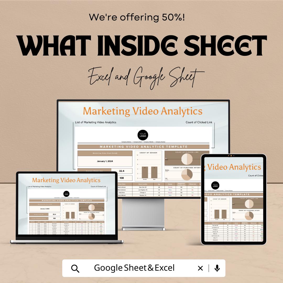 Marketing Video Analytics Template, Video Performance Tracker, Campaign Analytics Spreadsheet, Digital Download