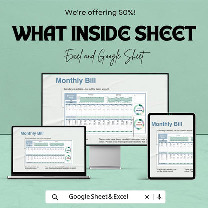Monthly Bill Template | Monthly Bill Tracker Spreadsheet | Budget Planner Sheet | Expense Tracker Template | Excel & Google Sheets |