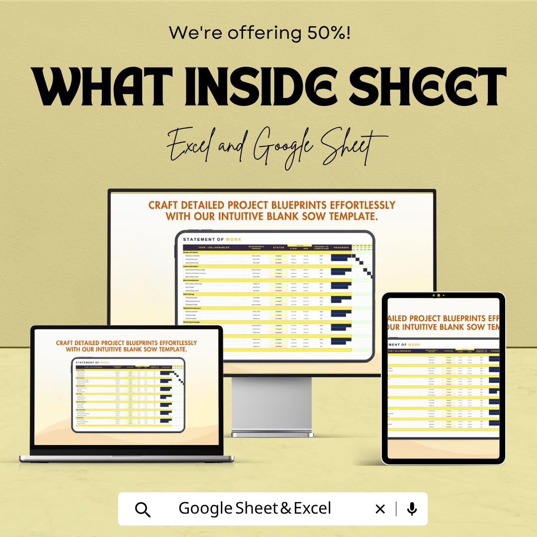 Blank Statement of Work Template | SOW Template Excel | Project Management Tracker | Gantt Chart Planner