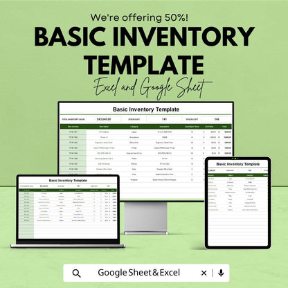 Basic Inventory Template | Stock Management Sheet | Excel & Google Sheet Tracker | Item Log | Small Business Inventory Tracker
