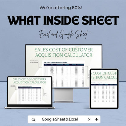 Sales Cost of Customer Acquisition Calculator Template | Marketing Cost Tracker | Customer Acquisition Analysis Spreadsheet