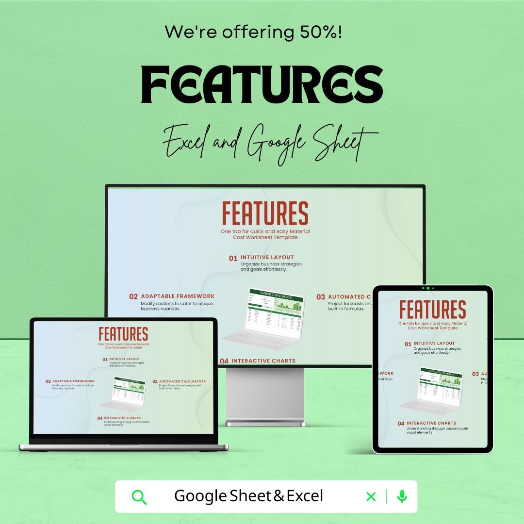Material Cost Worksheet | Excel and Google Sheet Template | Track Material Costs, Budgeting, and Client Management | Instant Download