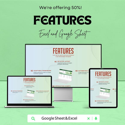 Material Cost Worksheet | Excel and Google Sheet Template | Track Material Costs, Budgeting, and Client Management | Instant Download
