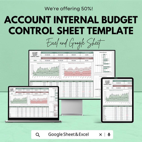 Account Internal Budget Control Sheet Template | Business Finance Tracker | Budget Planner | Expense & Revenue Dashboard