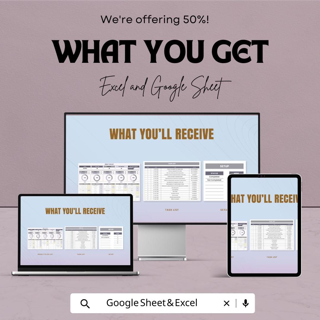 Weekly To Do List Sheet - Google Sheets Template for Task Organization, Prioritize Weekly Tasks, Productivity Tracker, Task Completion Rate