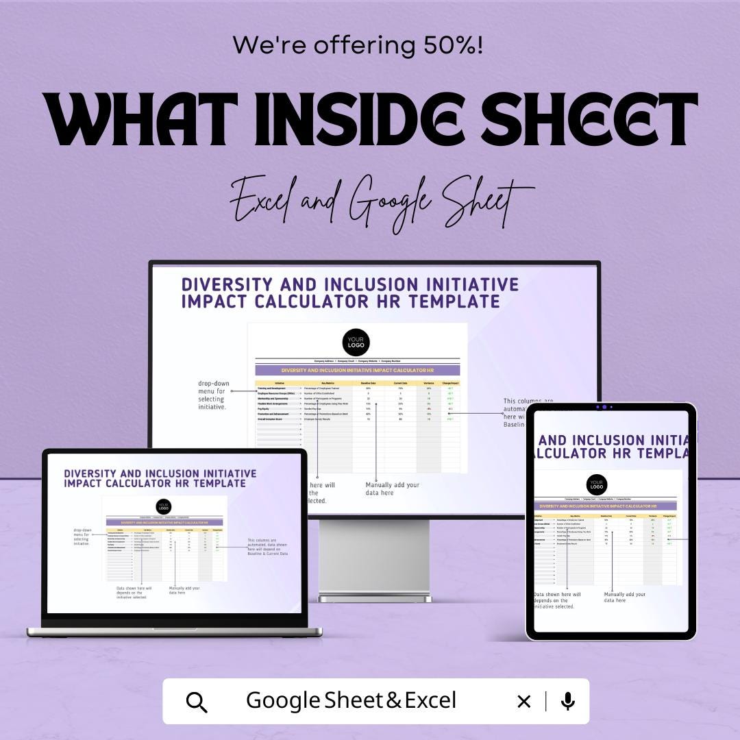 Diversity and Inclusion Impact Calculator HR Template | DEI Metrics Tracker | Hr Analytics Spreadsheet | Excel Google Sheets DEI Dashboard