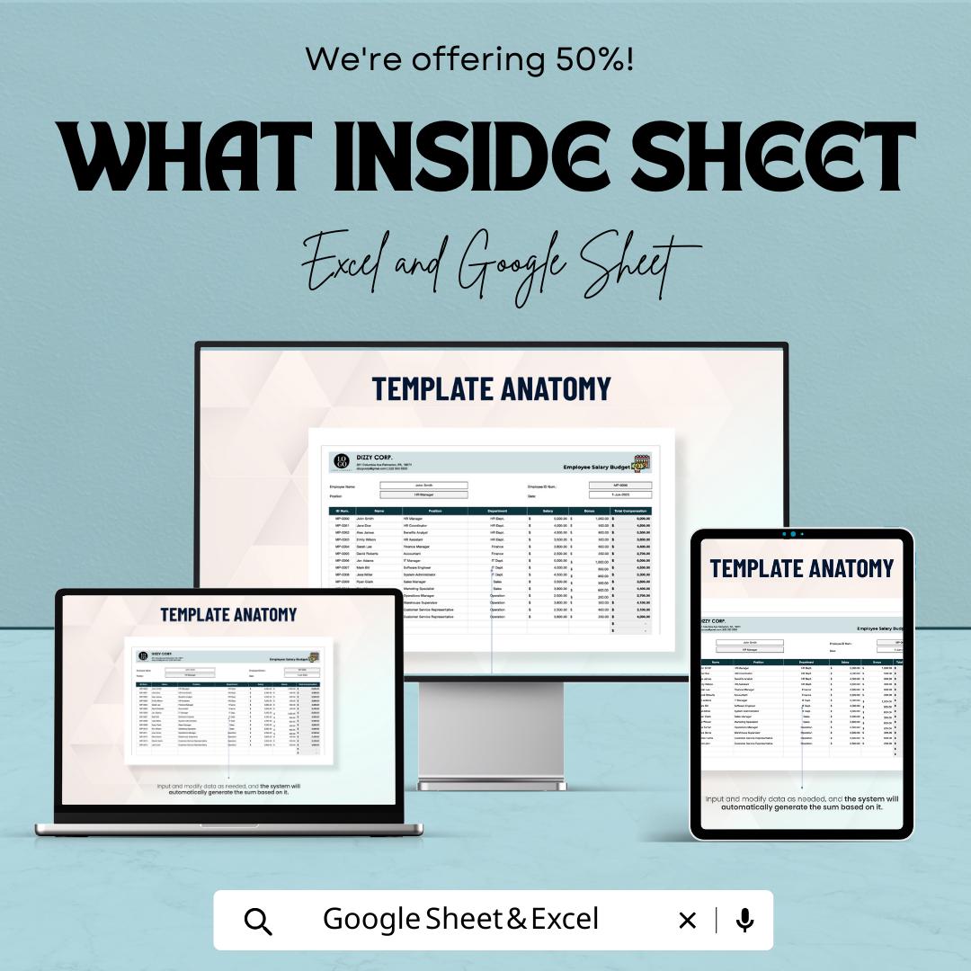 Employee Salary Budget Template, Payroll Budget Spreadsheet, Excel & Google Sheets HR Finance Tracker, Staff Salary Planner