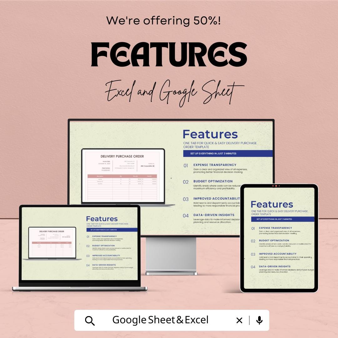 Delivery Purchase Order Template | Business Purchase Form | Editable Order Sheet | Expense Tracker for Small Business