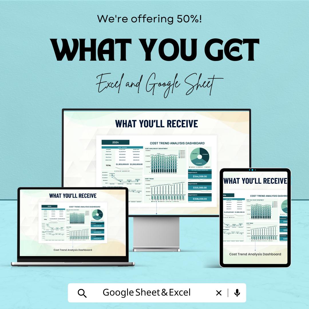 Financial Cost Trend Analysis Dashboard | Google Sheets for Business Cost Management | Real-Time Data Visualization & Customizable Metrics