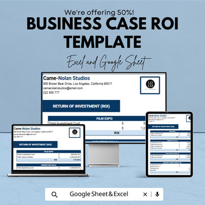 Business Case ROI Template, ROI Calculator Excel, Return on Investment Spreadsheet, Financial Analysis Tool, Google Sheets ROI Template
