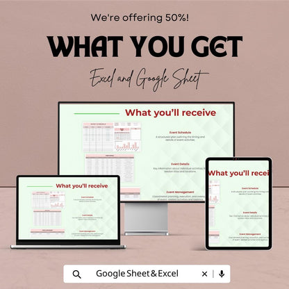 Event Schedule Template | Event Timeline Spreadsheet | Daily Event Planner Sheet | Excel & Google Sheets | Conference Agenda Planner