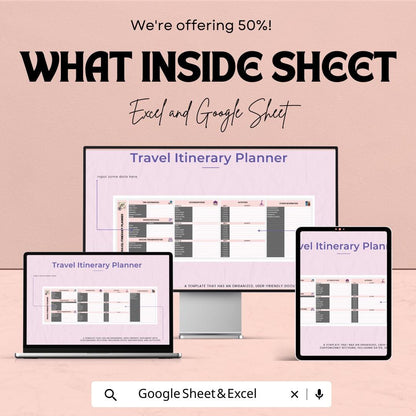 Travel Itinerary Planner Sheet | Trip Planner Template | Google Sheets & Excel | Vacation Planning Organizer | Editable Travel Schedule