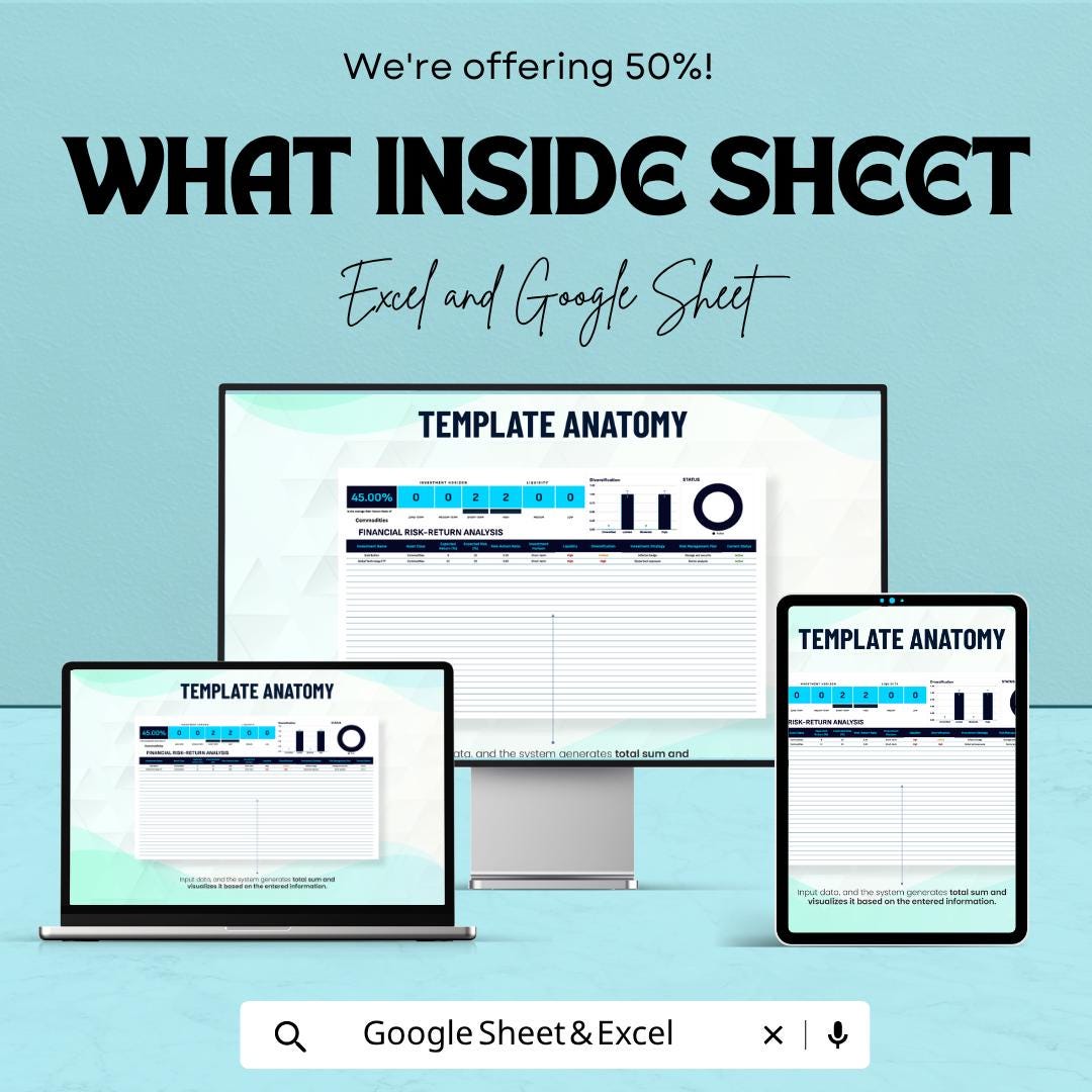 Financial Risk Return Analysis Template | Investment Tracker Spreadsheet | Portfolio Risk Assessment | ROI Analysis Tool