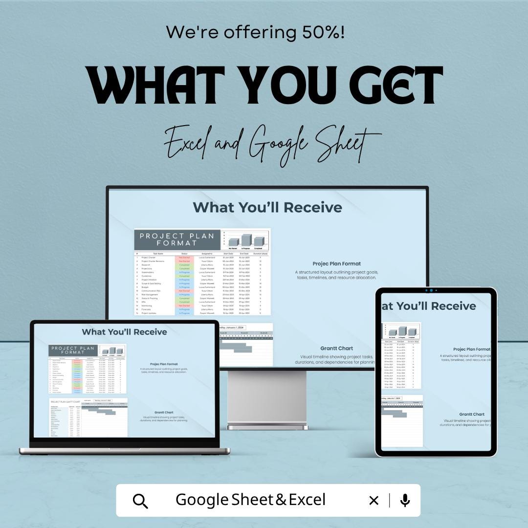 Project Plan Template | Project Planning Spreadsheet | Task & Timeline Tracker | Project Management Tool | Excel and Google Sheets