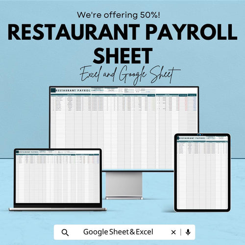 Restaurant Payroll Sheet - Google Sheet & Excel Payroll Template - Employee Salary Calculator - Easy Payroll Management for Restaurants